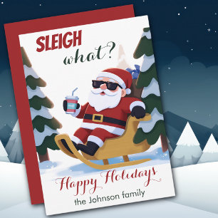 Carte De Noël Cute Retro Père Noël Et Sleigh