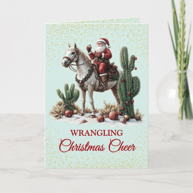 Carte de Noël Cute Southwest Cowboy Père Noël (Devant)