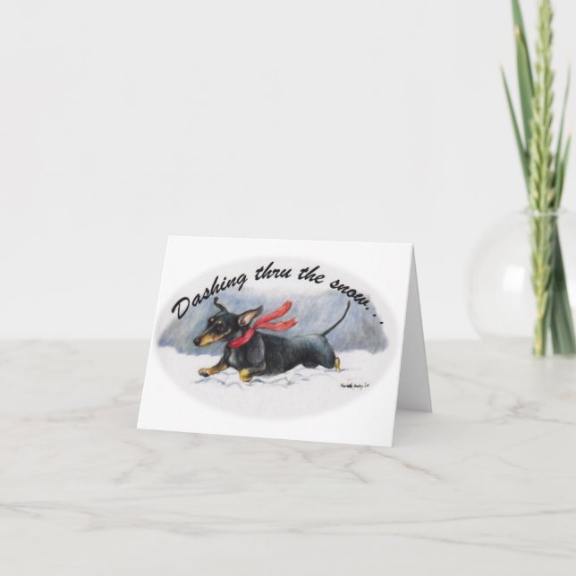 Carte de Noël Dachshund galopant dans la neige (Devant)