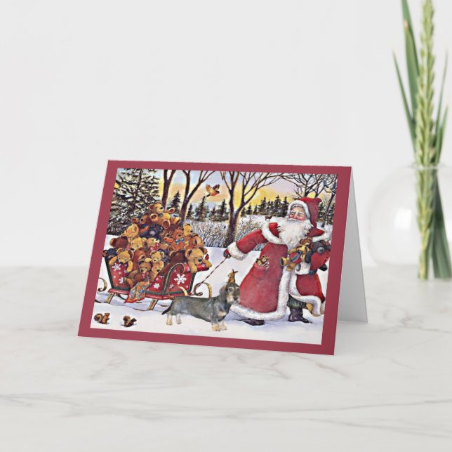 Carte de Noël Dachshund Père Noël Bears1 (Devant)