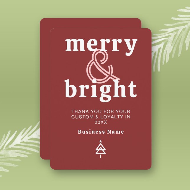 Carte de Noël d'affaires Joyeux & Lumineux (Stylishly Personalize with Your Custom Message and Business Name)