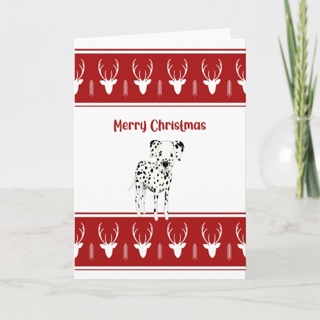 Carte de Noël Dalmatien Rouge & Blanc, Taches Noir (Devant)