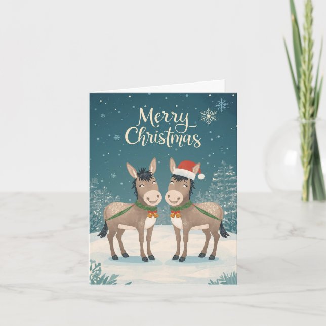 Carte de Noël d'ânes joyeux (Devant)