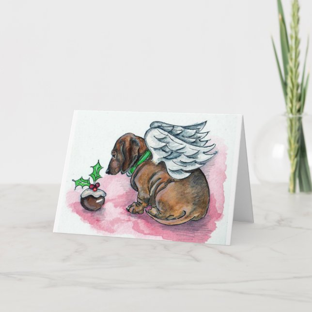 Carte de Noël d'ange de teckel par Annabel Tarrant (Devant)