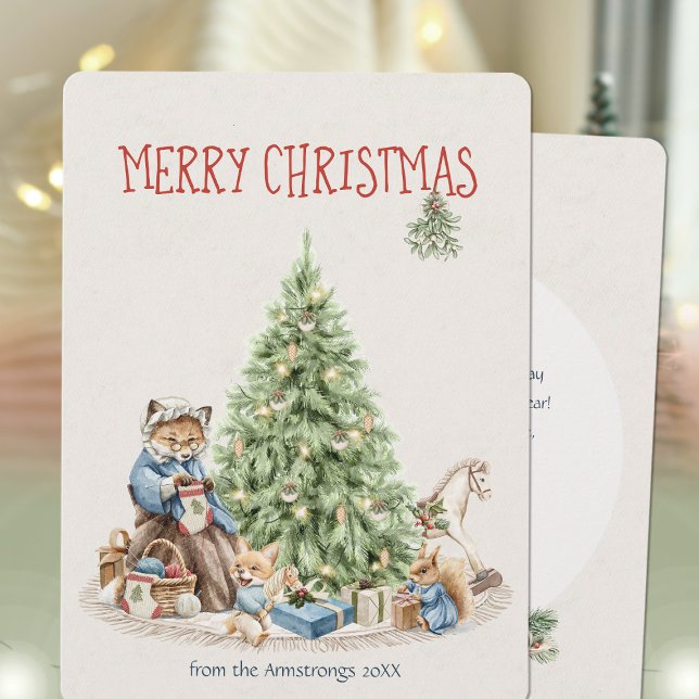 Carte de Noël d'animal Nostalgique (Nostalgic Watercolor Animal Christmas Card ©Susanne Sachers - Sunny Mind 🌞)