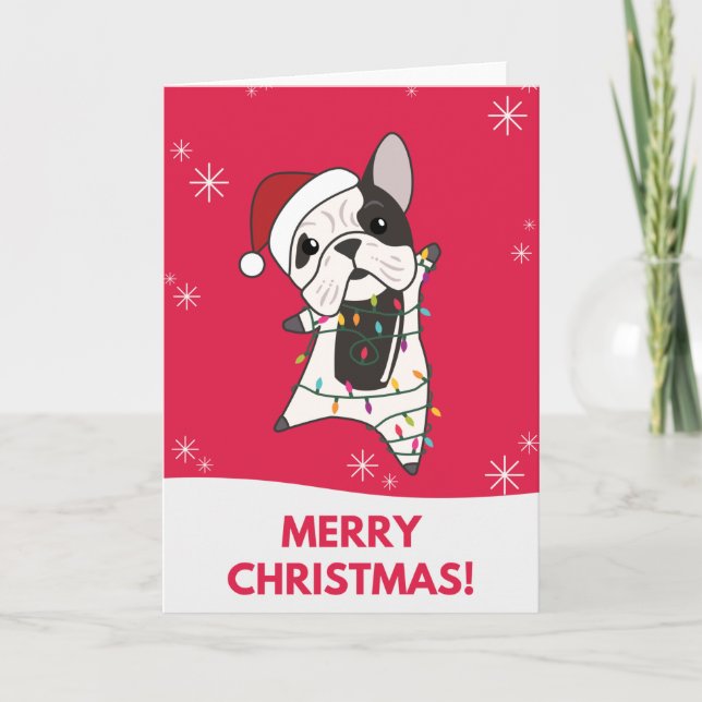 Carte de Noël d'animaux d'hiver de chiens Bouledog (Devant)
