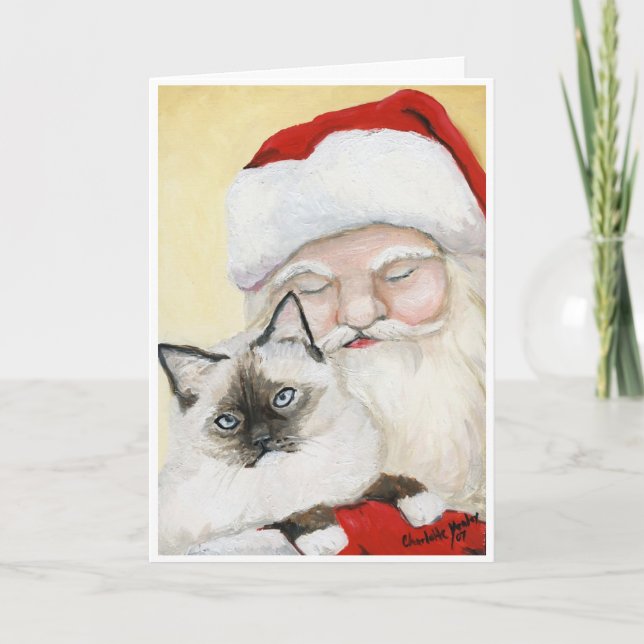 Carte de Noël d'art de chat et "de Père Noël de (Devant)
