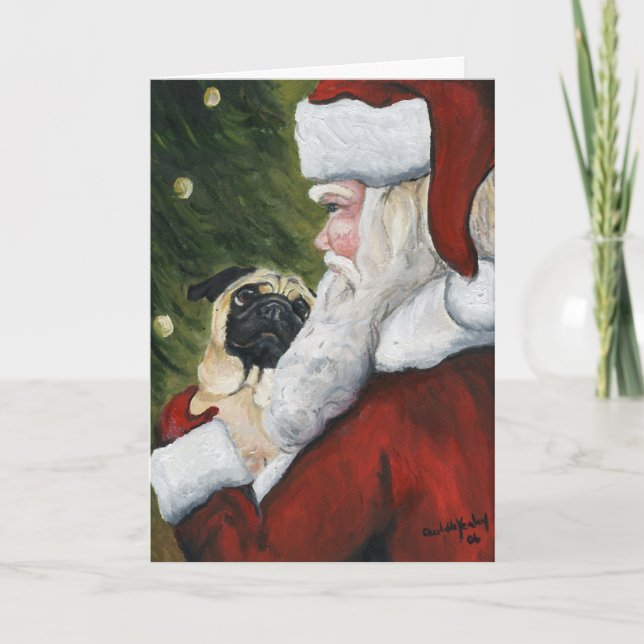Carte de Noël d'art de chien de "carlin et de Père (Devant)