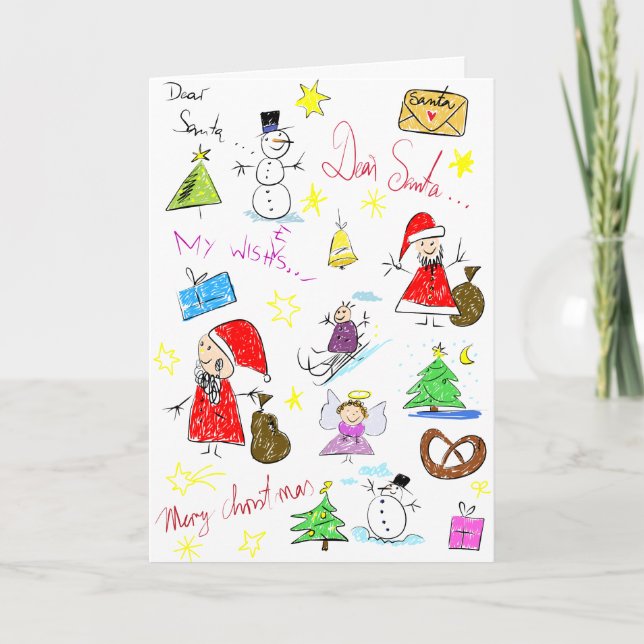Carte de Noël d'art d'enfants pour les vacances (Devant)