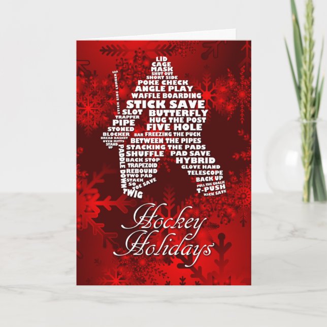 Carte de Noël d'Art Word du hockey Goalie Calligra (Devant)