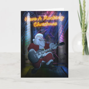 Carte de Noël de basculage de Père Noël - guitare