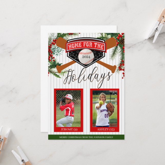 Carte de Noël de baseball (Devant/Arrière en situation)