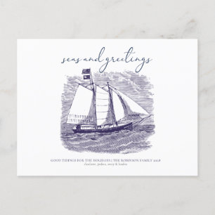 Carte de Noël de bateau à voile côtier