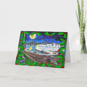 Carte de Noël de bateau de rivière