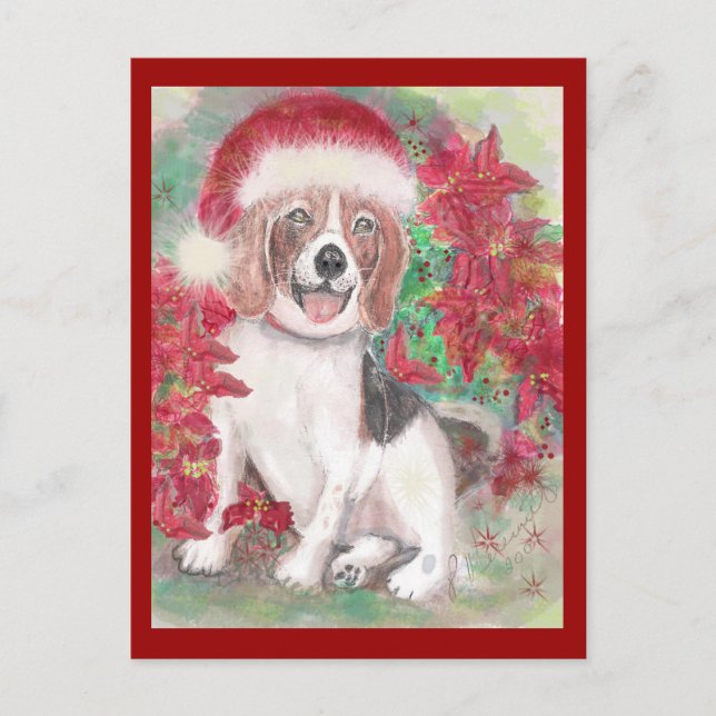 Carte de Noël de beagle de Père Noël (Devant)