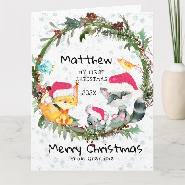 Carte de Noël de bébé forêt de grand-mère (Devant)