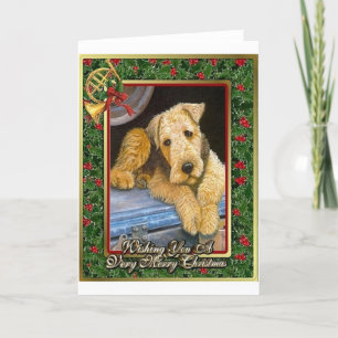 Carte de Noël de blanc de chien d'Airedale Terrier