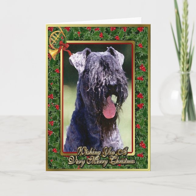 Carte de Noël de blanc de chien de Terrier de bleu (Devant)