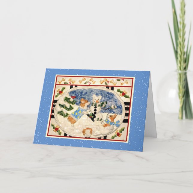 Carte de Noël de bonhomme de neige de corgi (Devant)