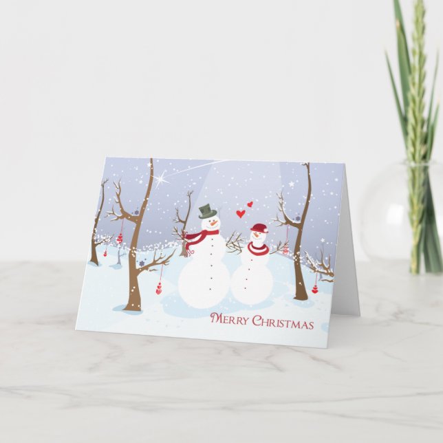 Carte de Noël de bonhomme de neige de couples (Devant)