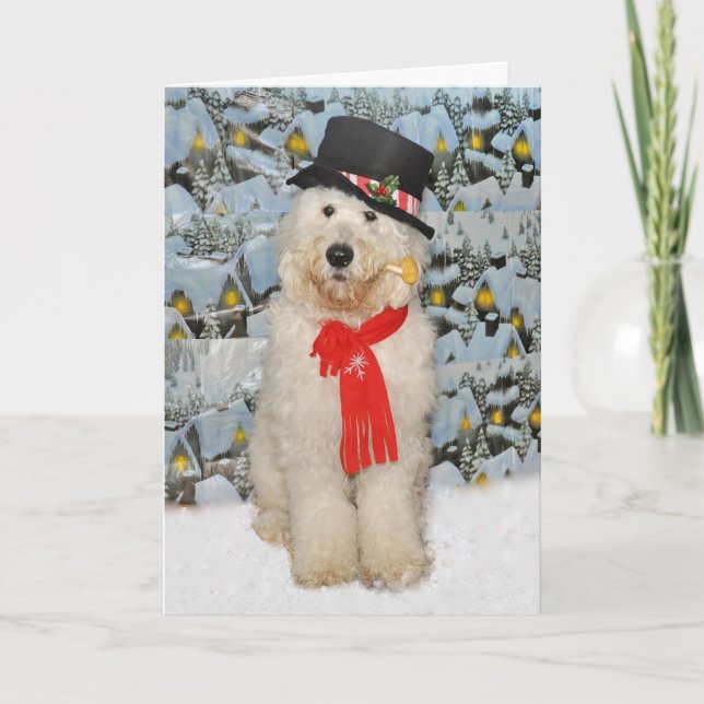 Carte de Noël de bonhomme de neige de Goldendoodle (Devant)