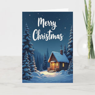 Carte de Noël de cabane enneigée
