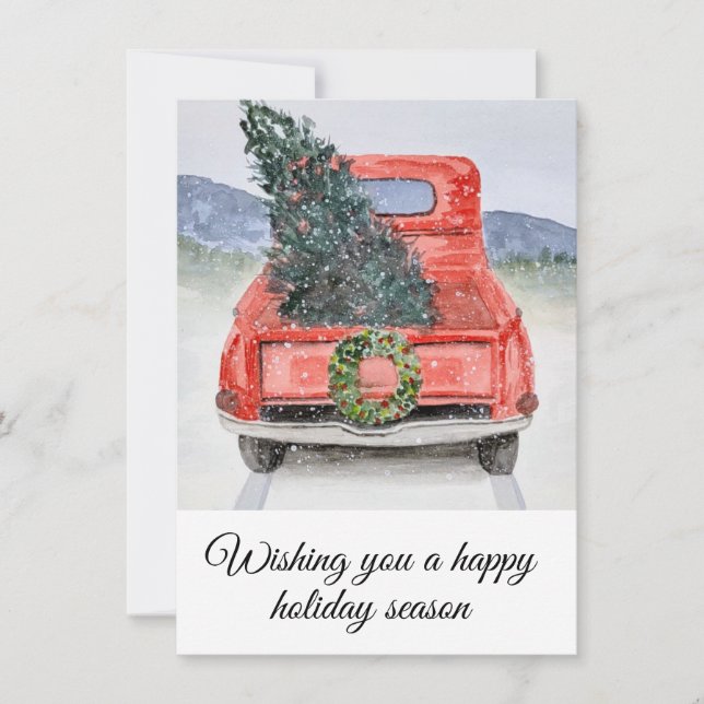 Carte de Noël de camion de vacances, aquarelle (Devant)