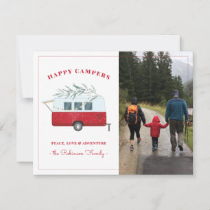 Carte de Noël de camping aventure Camper Rouge Rét