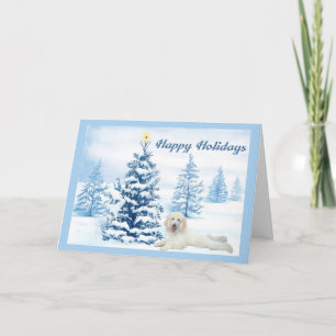 Carte de Noël de caniche Arbre bleu