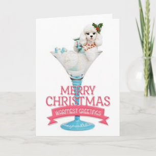 Carte de Noël de caniche en verre de vin