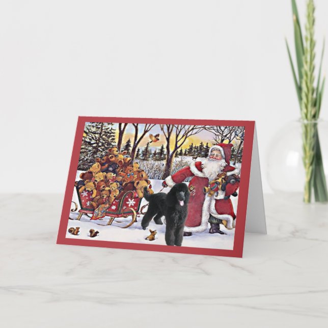 Carte de Noël de caniche Père Noël Ours en traînea (Devant)