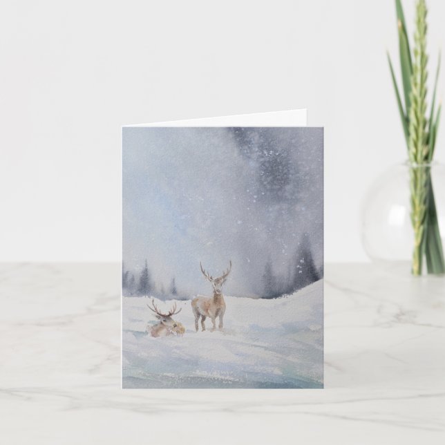 Carte de Noël de cerfs d'aquarelle (Devant)