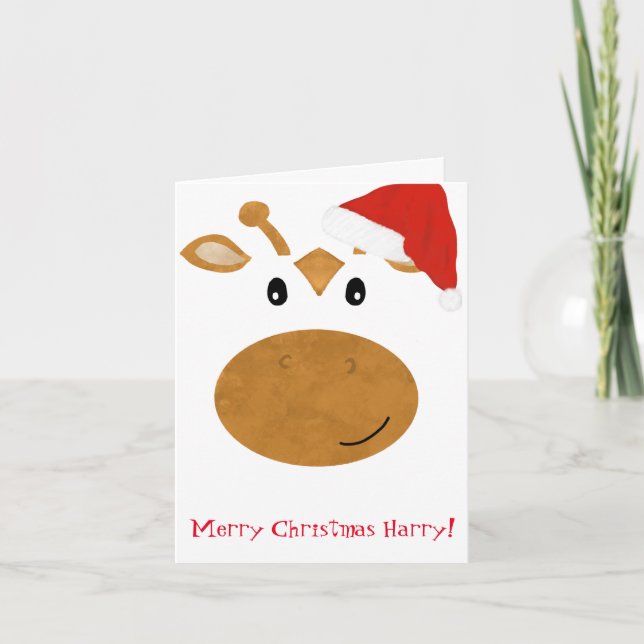 Carte de Noël de chapeau de Noël Giraffe (Devant)