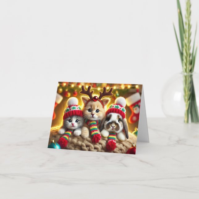 Carte de Noël de chat, Carte de Noël de chien, Lap (Devant)