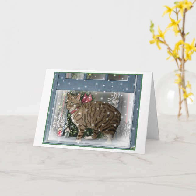 Carte de Noël de chat dans la neige (Fleur jaune)