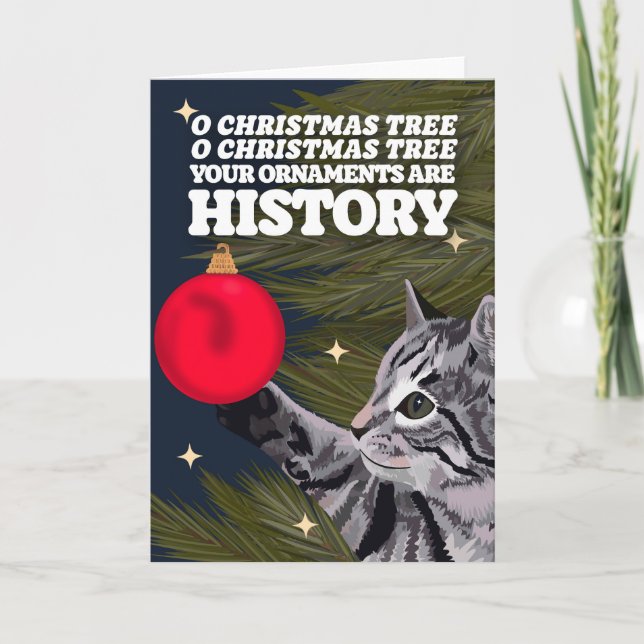 Carte de Noël de chat de sapin de Noël (Devant)