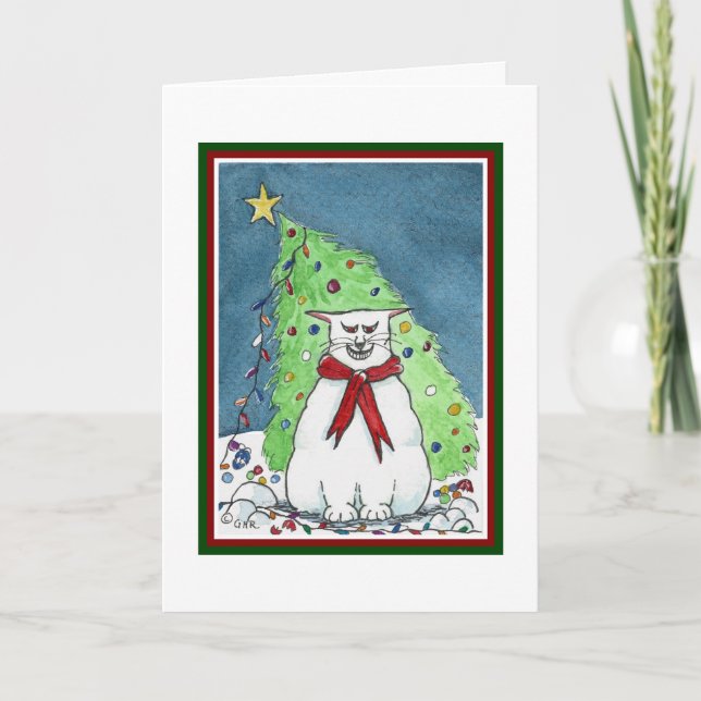 Carte de Noël de chat drôle (Devant)