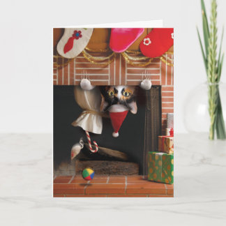 Carte de Noël de chat drôle mignonne adorable meil