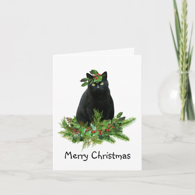 Carte de Noël de chat noir (Devant)