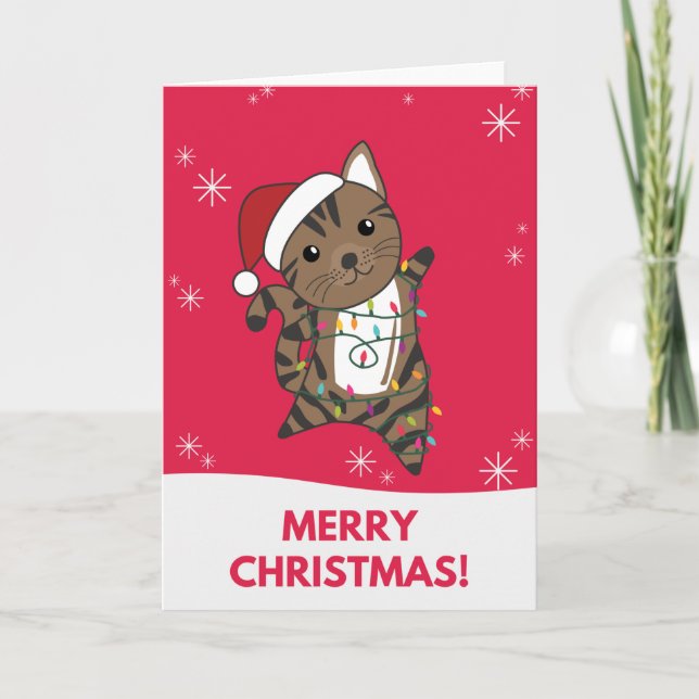 Carte de Noël de chats dans la neige d'hiver (Devant)