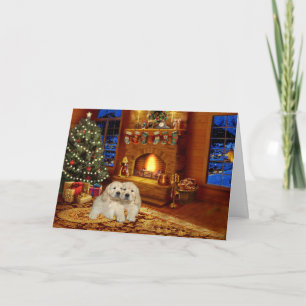 Carte de Noël de cheminée de golden retriever