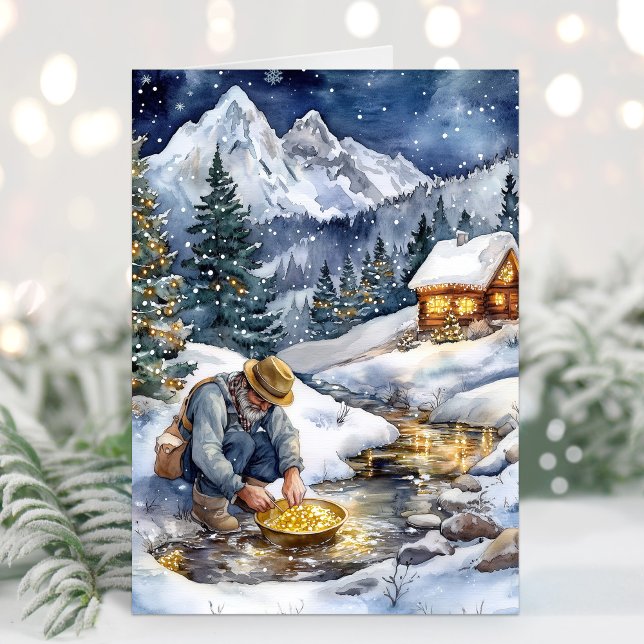 Carte de Noël de chercheur d'or Ruée vers l'or (Gold Mining Christmas Card)