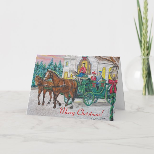 Carte de Noël de cheval et de chariot (Devant)
