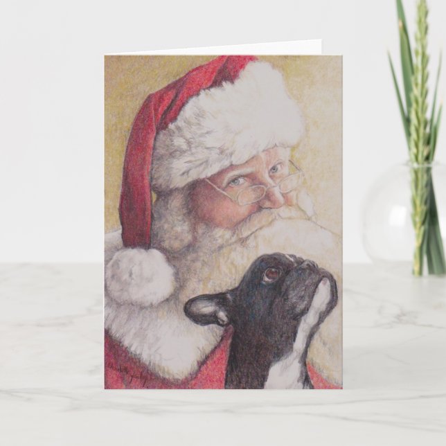 Carte de Noël de Chien à dos de taureau et de Chie (Devant)