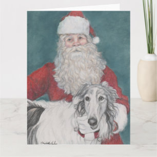 Carte de Noël de Chien de Borzoi et Père Noël