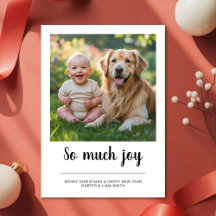 Carte de Noël de chien de famille avec joie Photo