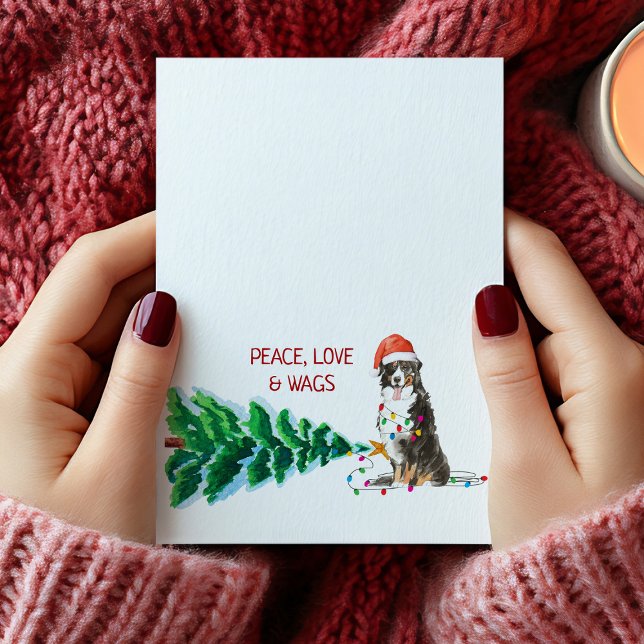 Carte de Noël de chien de montagne bernois Arbre e (Bernese Mountain Dog Christmas Card Tree & Lights)