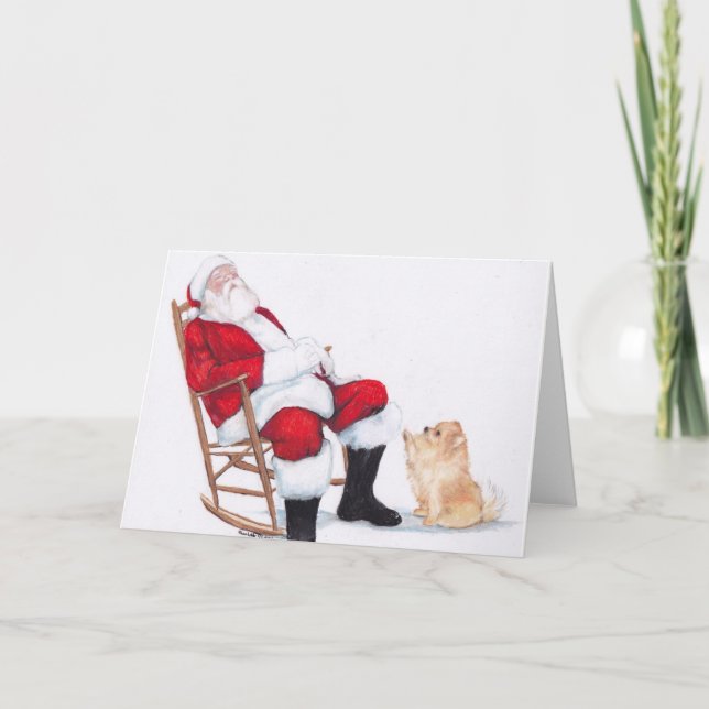 Carte de Noël de Chien de Poméranie et du Père Noë (Devant)