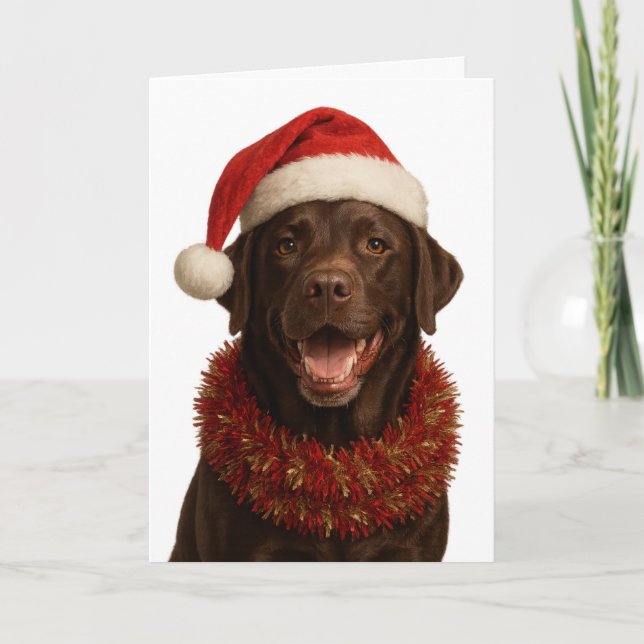 Carte de Noël de chien Labrador Retriever au choco (Devant)
