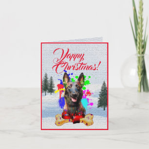 Carte de Noël de chien Malinois mignonne